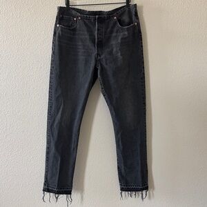 LEVI'S PREMIUM 501 Mini Waist Black Distressed Jeans size 34 x 32
